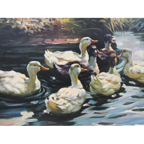 1294 - UNSIGNED OIL ON CANVAS - TWO PICTURES - DUCKS ON THE WATER, 50CM X 60CM & 40CM X 50CM