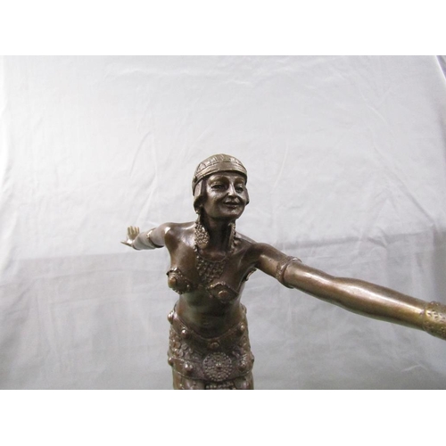 1339 - PATINATED BRONZED METAL FIGURE OF A DANCING LADY, 48CM H