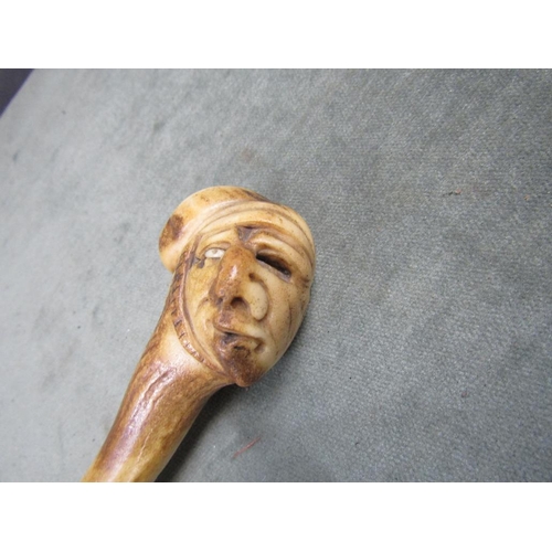 1430 - EARLY 20C WALKING CANE WITH CARVED BONE FIGURATIVE HANDLE