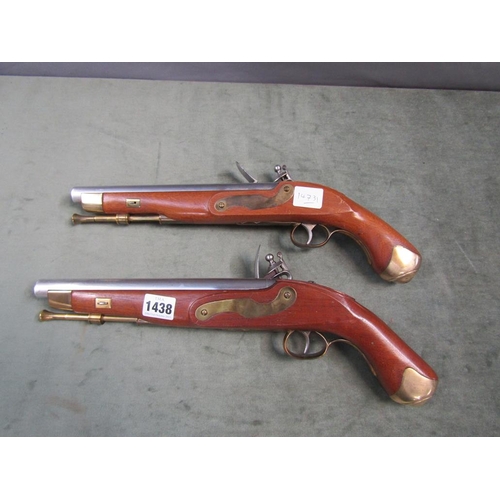 1438 - PAIR OF REPLICA FLINT LOCK PISTOLS, EACH 41CM L