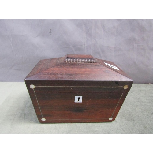 1440 - 19C ROSEWOOD TWO COMPARTMENT TEA CADDY BOX, 20CM W