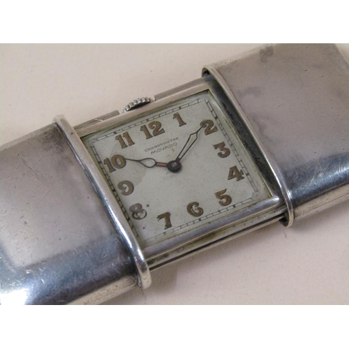 1512 - SILVER MOVADO CHRONOMETER SLIDING CASE TRAVELLING CLOCK