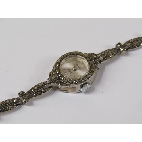 1534 - ROTARY LADIES SILVER AND MARCASITE WATCH IN ORIGINAL BOX