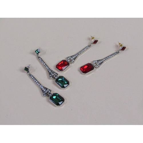 1553 - TWO PAIRS OF WHITE METAL DECO STYLE DROP EARRINGS