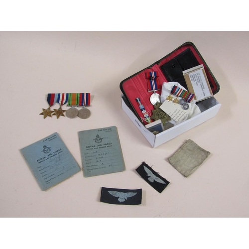 1555 - BOX OF RAF MEDALS AND BADGES, PATCHES ETC. SILVER ROYAL SIGNALS BADGE AND TWO ROYAL AIRFORCE SERVICE... 