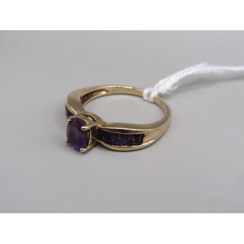 1589 - 9ct GOLD AMETHYST SET RING SIZE P 1/2