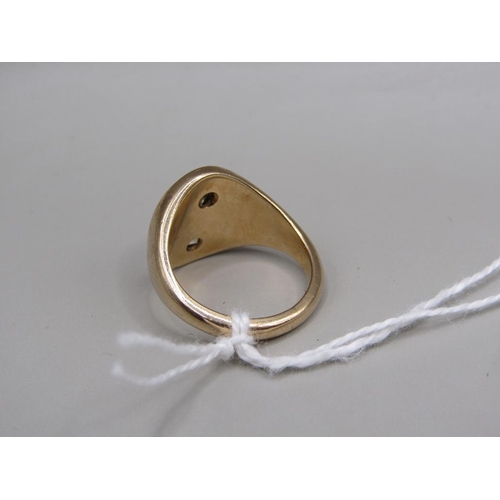 1600 - 9ct GOLD AND DIAMOND SET GENTS SIGNET RING, SIZE O - 9.5g