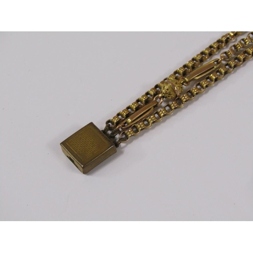 1612 - 9ct LONGUARD CHAIN WITH LATER BRASS CLASP, TOTAL WEIGHT APPX 22g