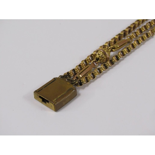 1612 - 9ct LONGUARD CHAIN WITH LATER BRASS CLASP, TOTAL WEIGHT APPX 22g