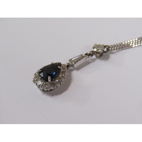 1641 - 18ct WHITE GOLD DIAMOND AND SAPPHIRE PENDANT NECKLACE