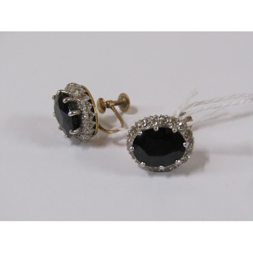 1642 - PAIR 9ct GOLD DIAMOND AND SAPPHIRE CLIP EARRINGS