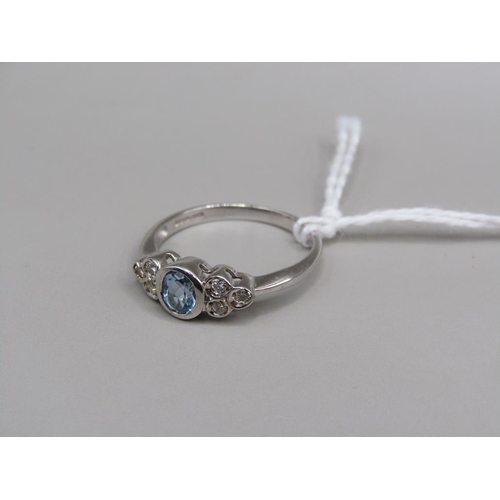 1654 - WHITE GOLD AQUAMARINE AND DIAMOND RING SIZE K