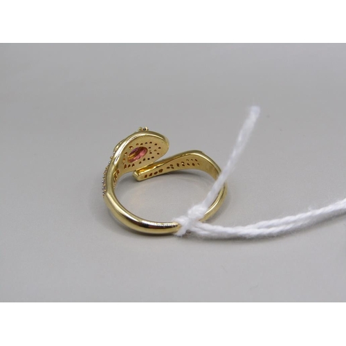 1657 - SILVER GILT GARNET SNAKE RING SIZE O