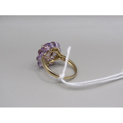 1660 - 9ct AMETHYST CLUSTER RING SIZE N