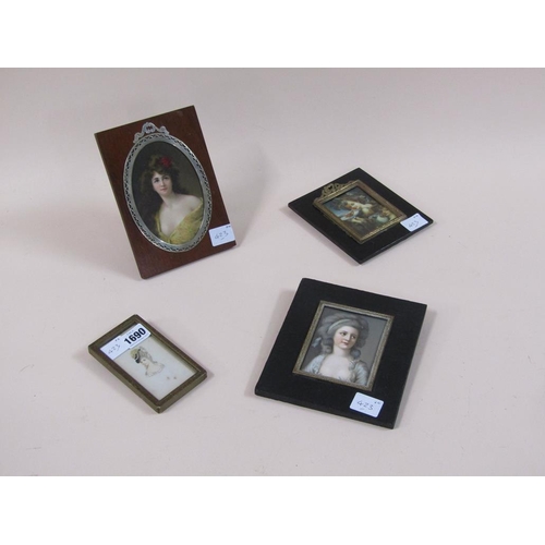 1690 - FOUR FRAMED & GLAZED PORTRAIT MINIATURES - LADIES