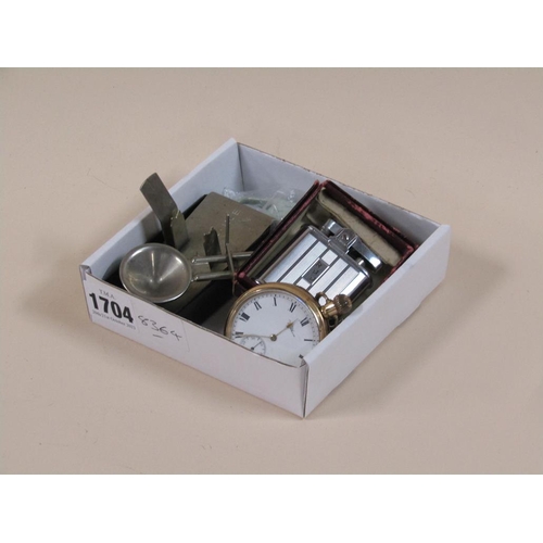 1704 - BOX; MISC TO INC WALTHAM GOLD PLATED POCKET WATCH, RONSON LIGHTER AND A PAIR OF ASH ALLOY BALANCE SC... 