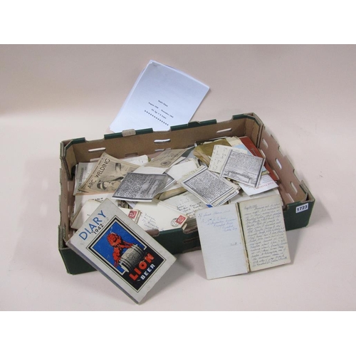 1723 - BOX OF EPHEMERA RELATING TO FLIGHT SGT. C.E JONES TO WAR DIARIES 1939 to 1943