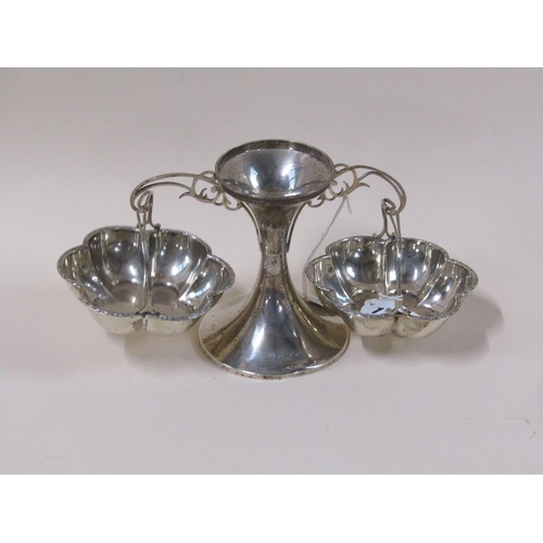 1734 - EDWARDIAN SILVER EPERGNE WITH TWO HANGING DISHES, HENRY MATTHEWS, BIRMINGHAM 1919