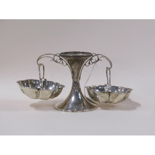 1734 - EDWARDIAN SILVER EPERGNE WITH TWO HANGING DISHES, HENRY MATTHEWS, BIRMINGHAM 1919