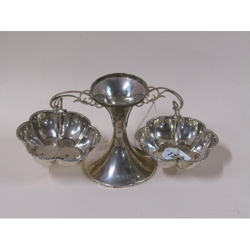 1734 - EDWARDIAN SILVER EPERGNE WITH TWO HANGING DISHES, HENRY MATTHEWS, BIRMINGHAM 1919