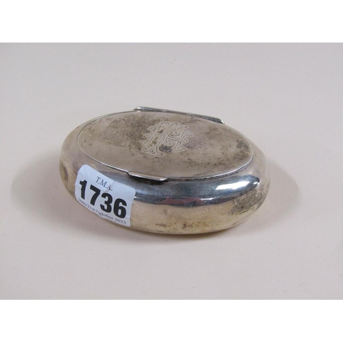 1736 - SILVER OVAL TABLE SNUFF, WILLIAM NEIL & SONS, BIRMINGHAM 1913, 3.7ozt