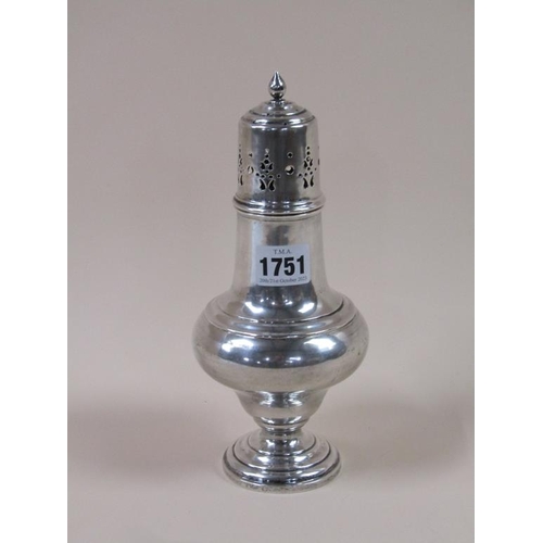 1751 - SILVER SUGAR SIFTER OF BULBOUS FORM, WILLIAM RICHARD CORK, LONDON 1895 8.5ozt