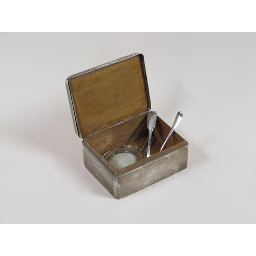 1757 - SILVER CIGARETTE BOX AND SILVER PHOTOFRAME, TWO SILVER SALT SPOONS