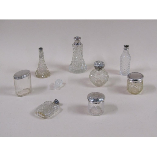 1759 - BOX OF SILVER TOPPED CUT GLASS BOTTLES ETC.