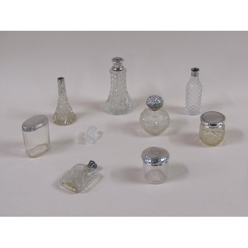 1759 - BOX OF SILVER TOPPED CUT GLASS BOTTLES ETC.