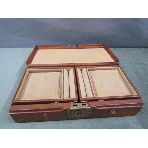 1465 - EARLY 20c LEATHER JEWELLERY BOX 26cms W