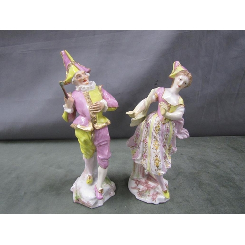 1801 - PAIR OF 19C GERMAN PORCELAIN VASES - LADY AND JESTER, 22CM H - A/F