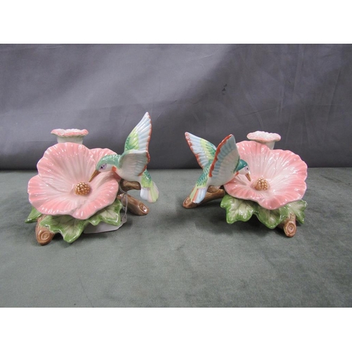 1832 - PAIR OF CERAMIC HUMMINGBIRD CANDLESTICKS, 11CM H