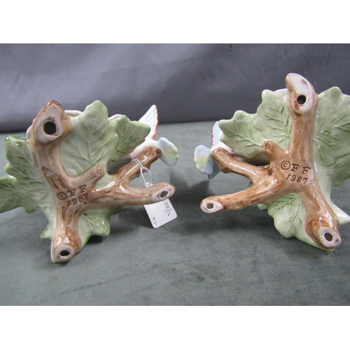 1832 - PAIR OF CERAMIC HUMMINGBIRD CANDLESTICKS, 11CM H