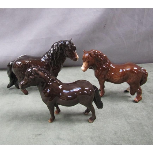 1833 - THREE BESWICK SHETLAND PONIES - LARGEST 14CM H