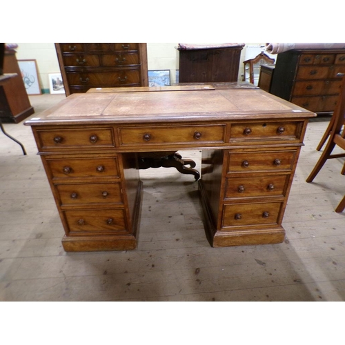 1956 - LATE VICTORIAN MAHOGANY TWIN PEDESTAL DESK WITH LEATHER INSERT HAVING THREE FRIEZE DRAWERS OVER SIX ... 