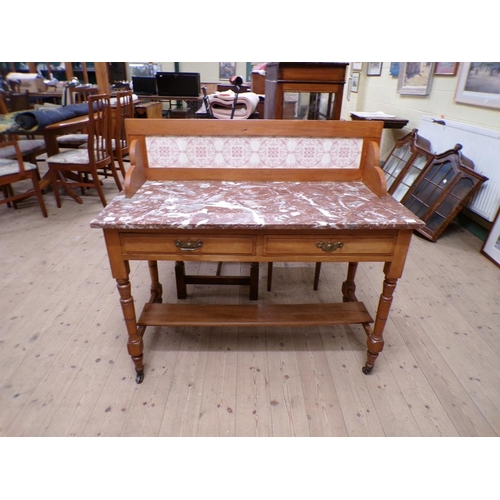 1959 - VICTORIAN SATIN WALNUT FRAMED MARBLE TOP TWO DRAWER WASH STAND 107 x 100cms