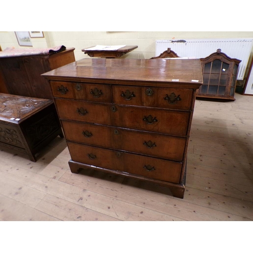 1962 - LATE GEORGIAN WALNUT VENEERED CHEST OF 2 SHORT 3 LONG DRAWERS ON BRACKET FEET 96 x 86 cms