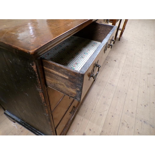 1962 - LATE GEORGIAN WALNUT VENEERED CHEST OF 2 SHORT 3 LONG DRAWERS ON BRACKET FEET 96 x 86 cms