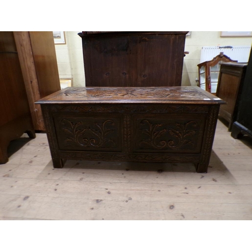 1964 - CARVED OAK COFFER 107 x 48 cms