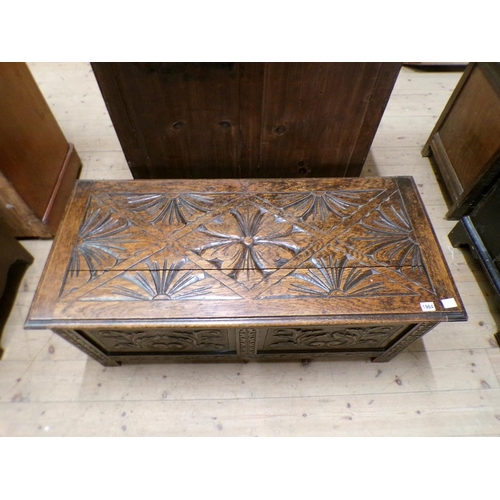 1964 - CARVED OAK COFFER 107 x 48 cms