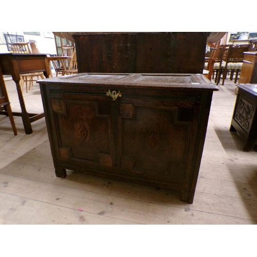 1976 - 18c OAK TWO PANEL GEOMETRIC DECORATED COFFER 88 x 60