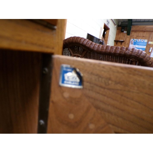 1979 - ERCOL SECRETAIRE CABINET WITH FALL FRONT OVER CUPBOARD AND ONE LONG BASE DRAWER 82 x 110cms