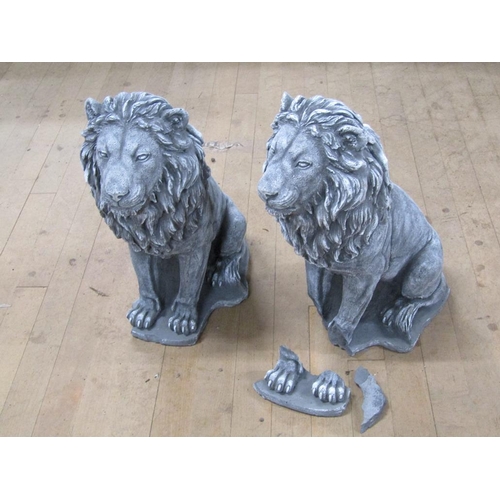 1463 - PAIR OF COMPOSITE LION FIGURES - 39cms H (A/F)