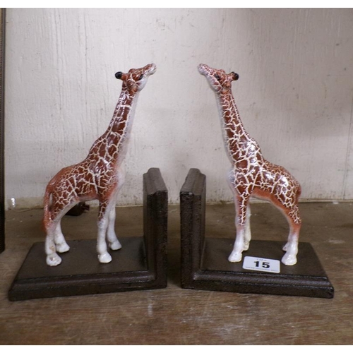 15 - PAIR OF METAL GIRAFFE BOOKENDS