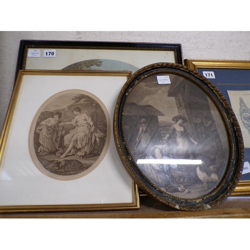 170 - FRAMED ANTIQUE ENGRAVINGS AND PRINTS