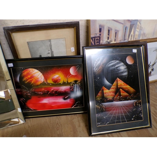 185 - COLLECTION OF PICTURES AND PRINTS; FRAMED OIL