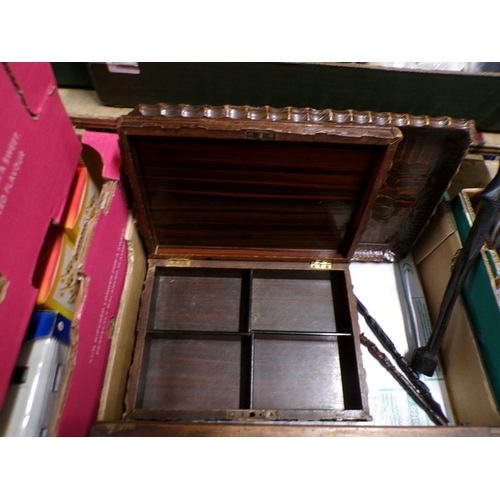 243 - BOX TO INCL VICTORIAN BOXES, TRAY ETC