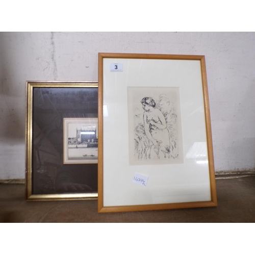 3 - FRAMED ANTIQUE ENGRAVING AND ETCHING