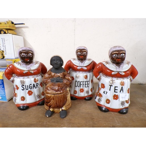 47 - NOVELTY PORCELAIN FIGURATIVE STORAGE JARS