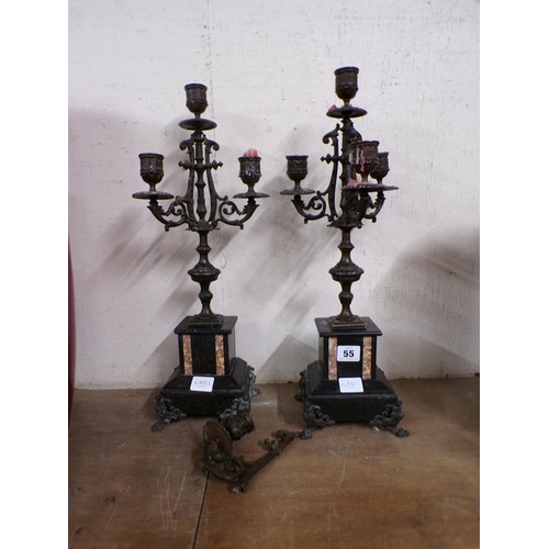 55 - VICTORIAN SLATE, MARBLE AND CAST METAL CANDELABRA